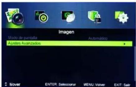 Imagen Mado de pantalla Automático Ajustes Avanzados Mover ENTER: Selecionar MENU: Volver EXIT: Salir