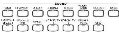 SOUND PIANO CRAWBAR ORGAN STRING BRASS WOOD-WIND BUTAR BASS HARPS & MILLET VOCAL & PAD SYNTH SPECIALTY SPECIALTY 1 2 DUM & PERO SFX