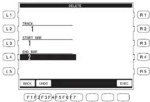 DELETE L1 TRACK 1 START BAR 1 END BAR 2 R1 R2 R3 R4 R5 BACK UNDO EXEC F1 F2 F3 F4 F5 F6 F7