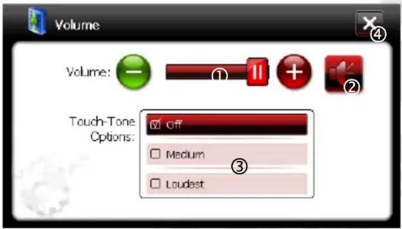 Volume Volume: ① ② Touch-Tone Options: ✓ off Medium Loudest ③
