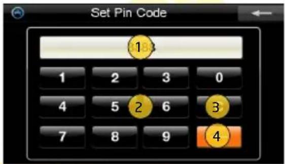 Set Pin Code 1 1 2 3 0 4 5 6 3 7 8 9 4