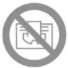 Prohibition sign with crossed-out document and hand icon, indicating no text or document prohibition