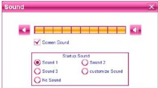 Sound Screen Sound Startup Sound Sound 1 Sound 2 Sound 3 customize Sound No Sound