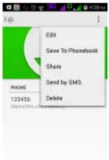 Edit Save To Phonebook Share Send by SMS Delete