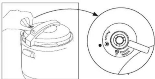Diagram showing a hand pressing a lid onto a container, with an inset close-up highlighting the circular dial labeled 'Close' and 'Close Active'.