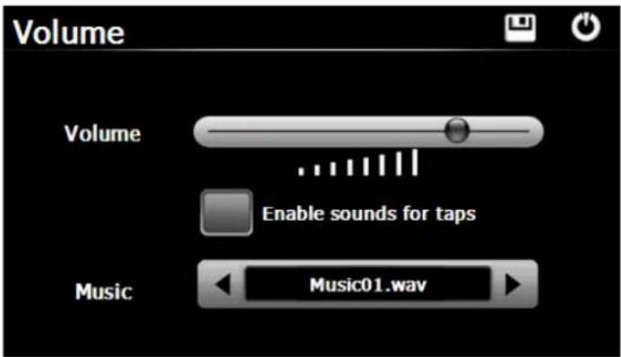 Volume Volume Enable sounds for taps Music Music01.wav