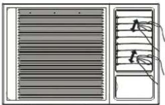 Diagram of a ventilation system with horizontal slats and a side panel showing two hanging wires (no text or labels)