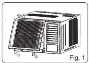 Diagram of a portable air conditioner unit with ventilation grilles and cooling fins (no text or symbols)