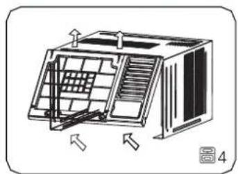 Diagram of a 3D air vent or fan structure with airflow arrows indicating direction (no text or symbols)