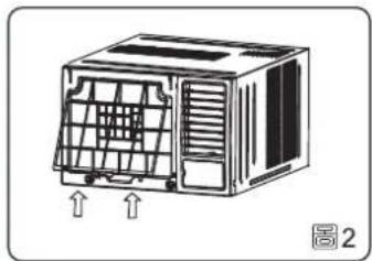 Diagram of a car air conditioner unit with ventilation grilles and airflow arrows (no text or symbols)