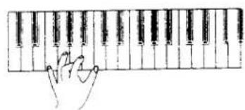 Hand keyboard diagram showing a finger pressing the keys (no text or symbols)