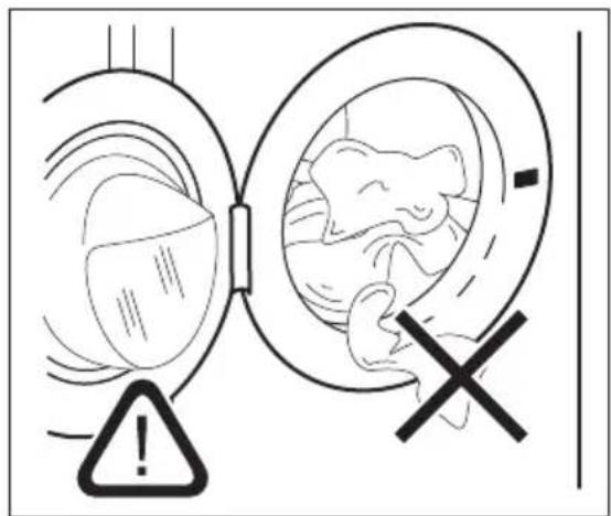 Medical warning diagram showing a warning sign with an exclamation mark and a cross symbol, likely related to maternal procedure or infection.