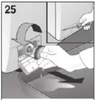 Illustration of a hand using a tool to adjust or install a mechanical component, no text or symbols visible