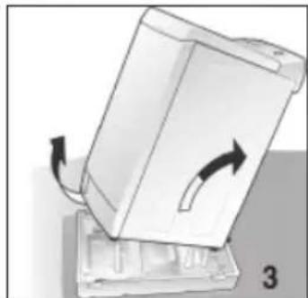 Diagram of a mechanical device with an arrow indicating rotation, no text or symbols present