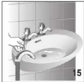 Illustration of a hand washing a sink with a measuring tape, no text or symbols present