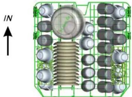 3D diagram of a mechanical assembly with springs, bolts, and a central bolt, showing internal components and a north arrow (no text or symbols)