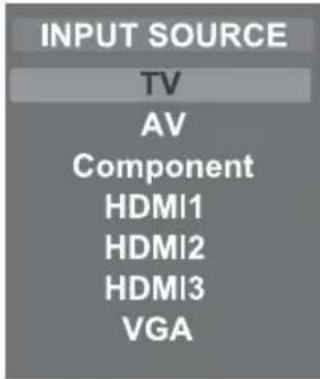 INPUT SOURCE TV AV Component HDMI1 HDMI2 HDMI3 VGA