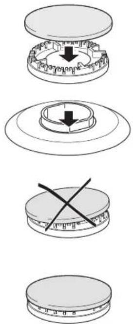 Diagram illustrating mechanical assembly steps with arrows indicating direction and cross marks for disassembly or reassembly.