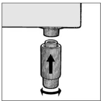 Mechanical component diagram showing a cylindrical shaft with an upward arrow indicating motion (no text or symbols)