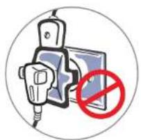 Safety warning symbol showing a plug and switch inside a circle with a prohibition sign