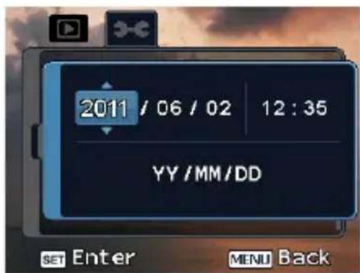 2011 / 06 / 02 12 : 35 YY/MM/DD SET Enter MENU Back