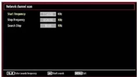 Network channel scan Start Frequency 1140.00 kHz Stop Frequency 850.00 kHz Search Step 80.00 kHz Enter search frequency Start search Cancel