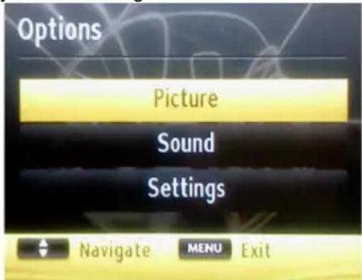 Options Picture Sound Settings Navigate MENU Exit