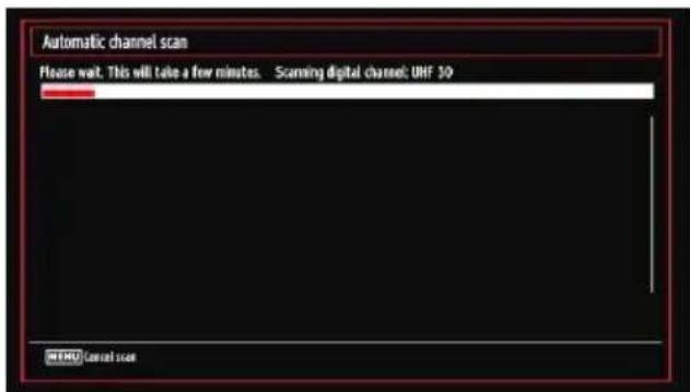 Automatic channel scan Please wait. This will take a few minutes. Scanning digital channel: UHF 50 WHO Cancel scan