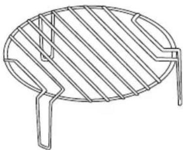 Line drawing of a simple oval-shaped metal grate with slats and a handle (no text or symbols)