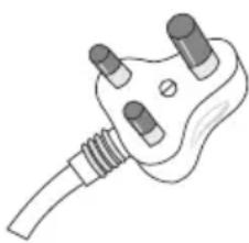 Simple line drawing of a plug with three pins and a coiled cable (no text or symbols)