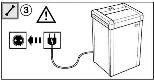 Diagram showing a power strip connection to a shared power outlet, with warning symbols and electrical symbols present.