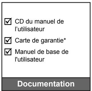 CD du manuel de l'utilisateur Carte de garantie* Manuel de base de l'utilisateur Documentation