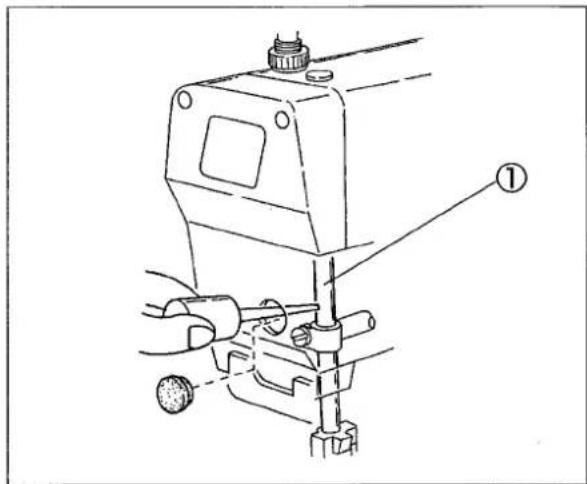 Technical diagram of a sewing machine with labeled parts and numbered annotation