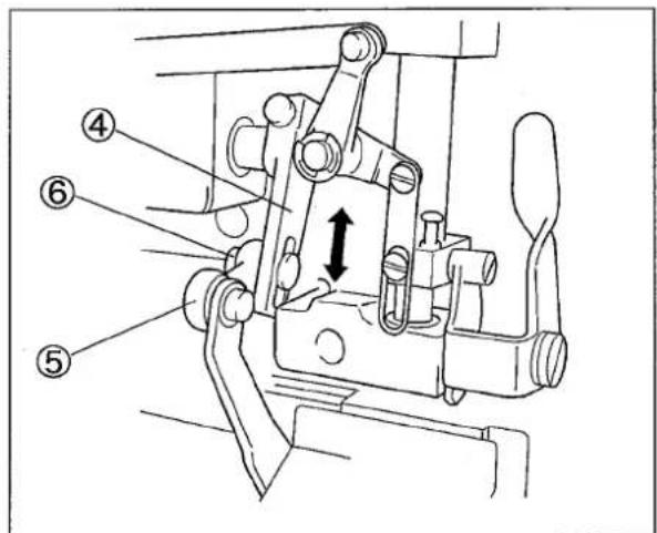 Technical diagram of a mechanical device with numbered components and directional arrow indicating motion or movement.