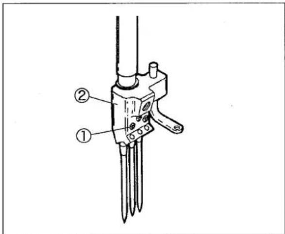 Technical diagram of a mechanical device with labeled parts ① and ②