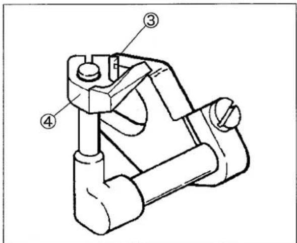 Technical diagram of a mechanical clamp or bracket with numbered parts labeled ③, ④, and ①.