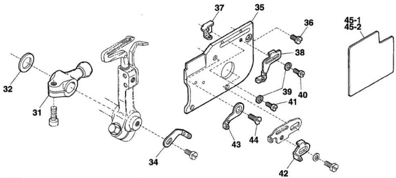 Technical diagram of mechanical assembly with numbered parts, likely a vehicle or device assembly.