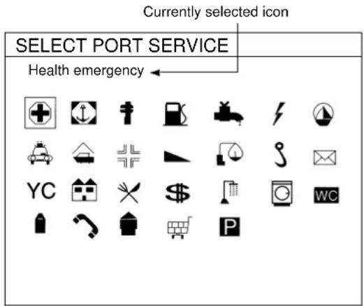 Currently selected icon SELECT PORT SERVICE Health emergency ← YC WC