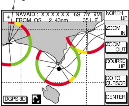 NAVAID : XXXXXX 6S 7m 9M FROM OS 2.43nm 351.2' NORTH UP ZOOM IN ZOOM OUT COURSE UP GO TO CURSOR CENTER DGPS 3D
