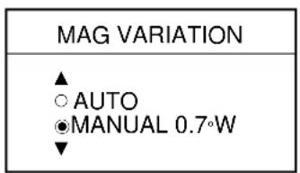 MAG VARIATION ▲ ○ AUTO ●MANUAL 0.7°W ▼