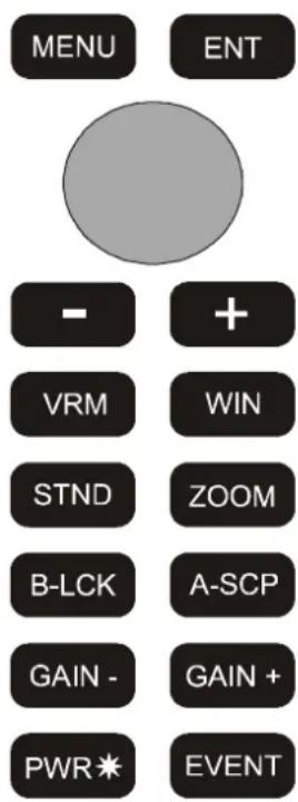 MENU ENT - + VRM WIN STND ZOOM B-LCK A-SCP GAIN - GAIN + PWR* EVENT