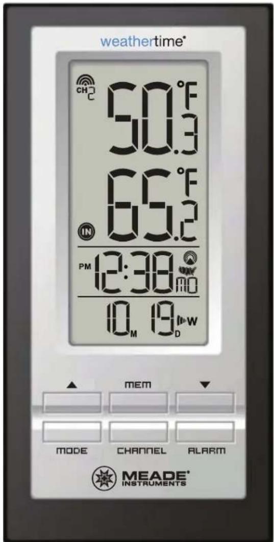 weathertime* CH C 50.3 69.2 IN PM 12:38 10 M 19 D W MEM MODE CHANNEL ALARM MEADE® INSTRUMENTS