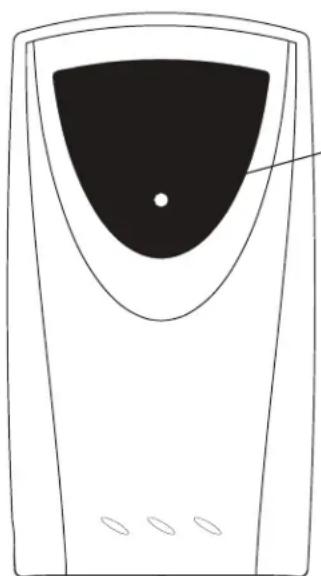 Line drawing of a device with a black central screen and three small ovals at the bottom (no text or symbols)