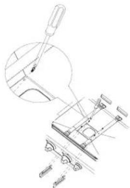 Technical line drawing of a mechanical assembly with a magnified inset showing a pin inserted into a component (no text or symbols present)