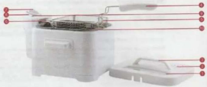 Labeled diagram of a food toaster with numbered parts for identification