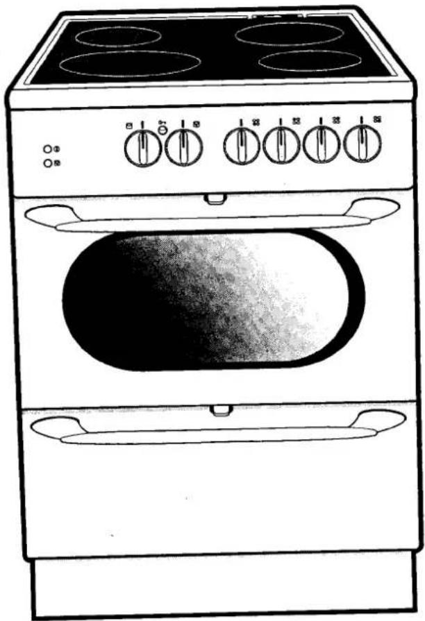 Line drawing of a standard open oven with four stoves and control knobs (no text or symbols)