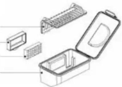 Line drawing of an open and closed mechanical device with internal components (no text or symbols)