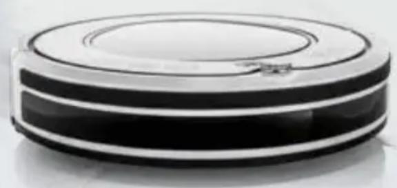 Black and white photo of a circular vacuum cleaner (no text or symbols visible)
