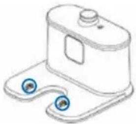 Technical line drawing of a mechanical component with two blue circular features on both sides (no text or symbols)