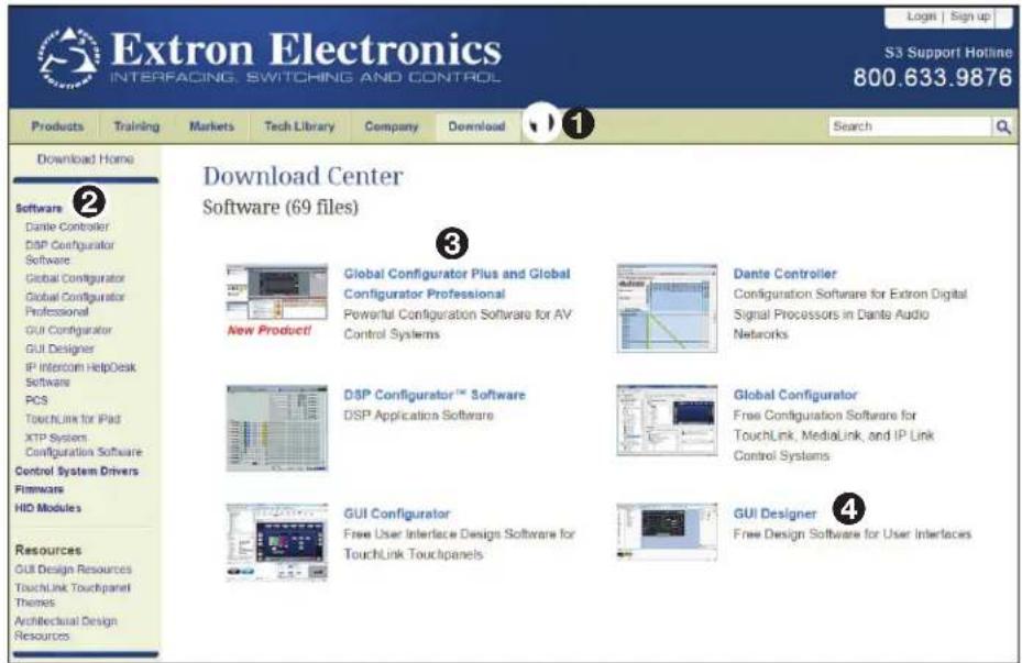 Extron Electronics INTERFACING, SWITCHING AND CONTROL Login | Sign up S3 Support Hotline 800.633.9876 Products | Training | Markets | Tech Library | Company | Download | Search | Download Home Software Dante Controller DSP Configurator Software Global Configurator Global Configurator Professional GUI Configurator GUI Designer IP Intercom HelpDesk Software PCS TouchLink for iPad XTP System Configuration Software Control System Drivers Pimware HIO Modules Resources GUI Design Resources TouchLink Touchpanel Themes Architectural Design Resources Download Center Software (69 files) New Product! Global Configurator Plus and Global Configurator Professional Pewertful Configuration Software for AV Control Systems Dante Controller Configuration Software for Extron Digital Signal Processors in Dante Audio Networks DSP Configurator™ Software DSP Application Software Global Configurator Free Configuration Software for TouchLink, MediaLink, and IP Link Control Systems GUI Configurator Free User Interface Design Software for TouchLink Touchpanels GUI Designer Free Design Software for User Interfaces